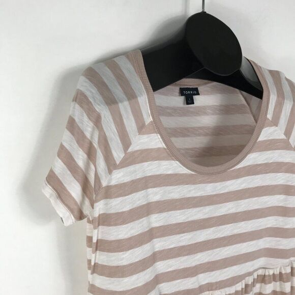 Torrid Babydoll Slub Scoop Neck Tiered Top Women's Plus Size 1/1X Striped Casual - Picture 4 of 12